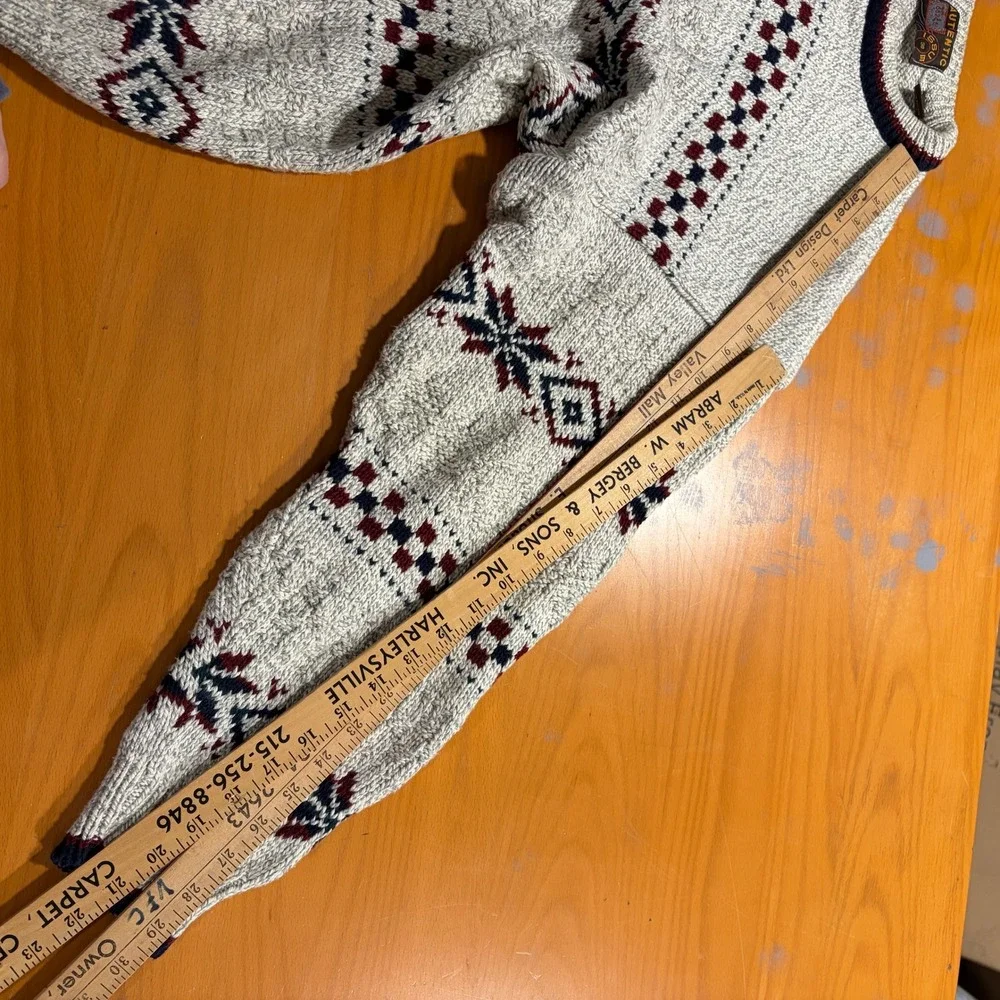 VTG 80s 90s Cotton Authentic Knitwear Mens L Nordic Fair Isle‎ Sweater Made USA - Picture 8 of 9